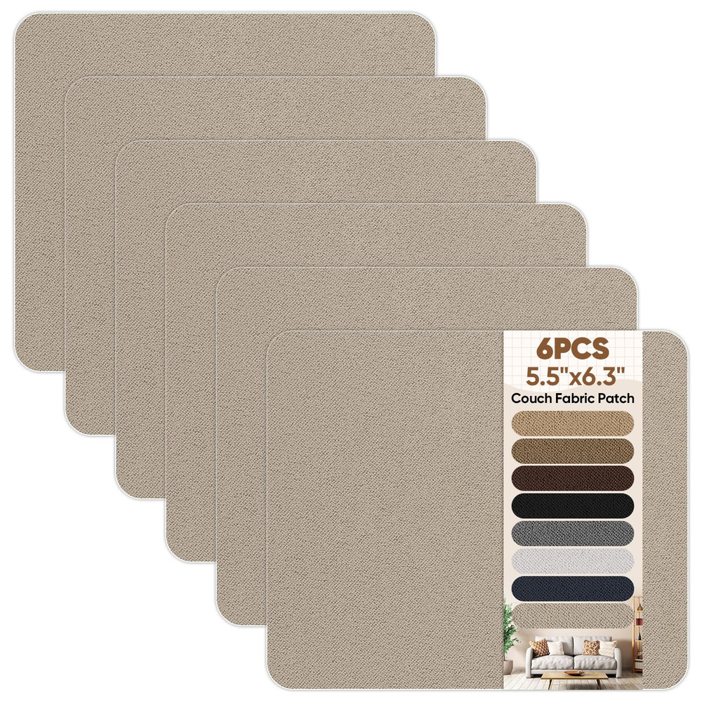 Beige Suede Couch Repair Kit – 6 Self-Adhesive Microfiber Patches for Upholstery