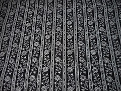 Floral Fabric By The Yard White Lacy Flowers & Wht Lacy Stripes Black Cotton #C