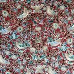 Hoffman California Camelot Fabric Birds Flowers Gold Accents Red Green 2 Yd x 44