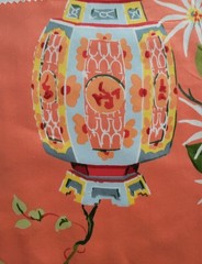 THIBAUT Orange SWEET LIFE FISH BOWL Pattern 25″ Square Cotton Sateen Fabric