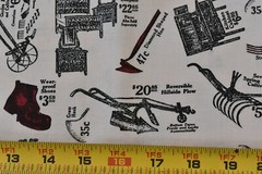 By 1/2 Yd, Vintage, Old-Fashion Hardware Store Ads on Tan Cotton, Carpin, P4303