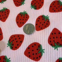 One & One Half Yard 60” Wide Light Pink Rib Knit Fabric/Strawberries On It NEW