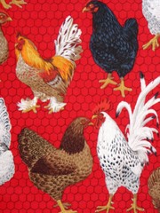 Rooster Chicken Fabric By The Yard Farm Birds on Red Cotton Fabric Traditions