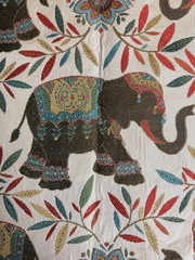 Fabric Lot 1 Yd 58 W Elephants Jacquard Tapestry Upholstery Ethnic Heavy