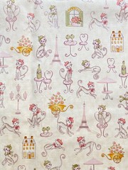 Paris Cats Cotton Fabric Benartex Sewing Quilting Craft France Pink 1 Yd x 44″