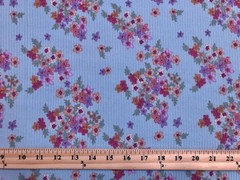 Rib Knit Fabric Sky Blue Bouquet Floral 4 Way Stretch 60″W Yard-RBPR075