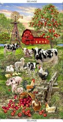 Timeless Treasures ~ Farm Animals Red Barn Cows ~ 100% Cotton Fabric Quilt Panel