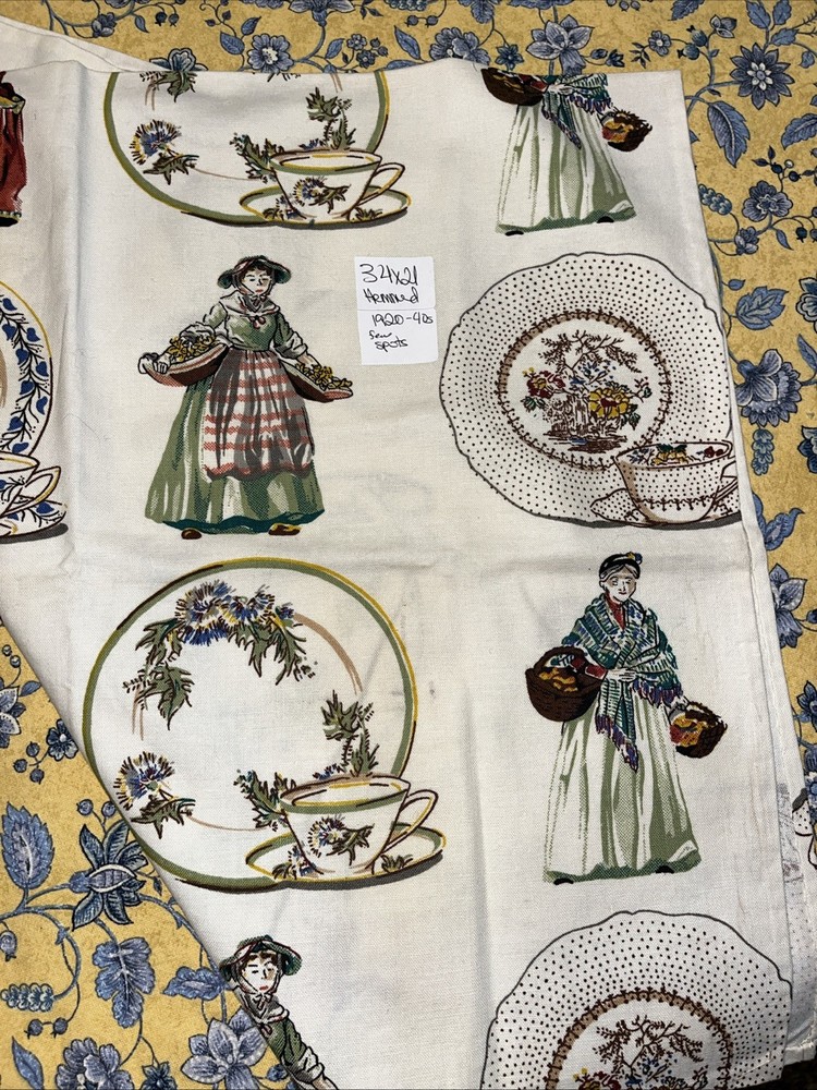 Royal Doulton Figurines Riverdale Bark Cloth Teacups Vintage Fabric 34”x21”
