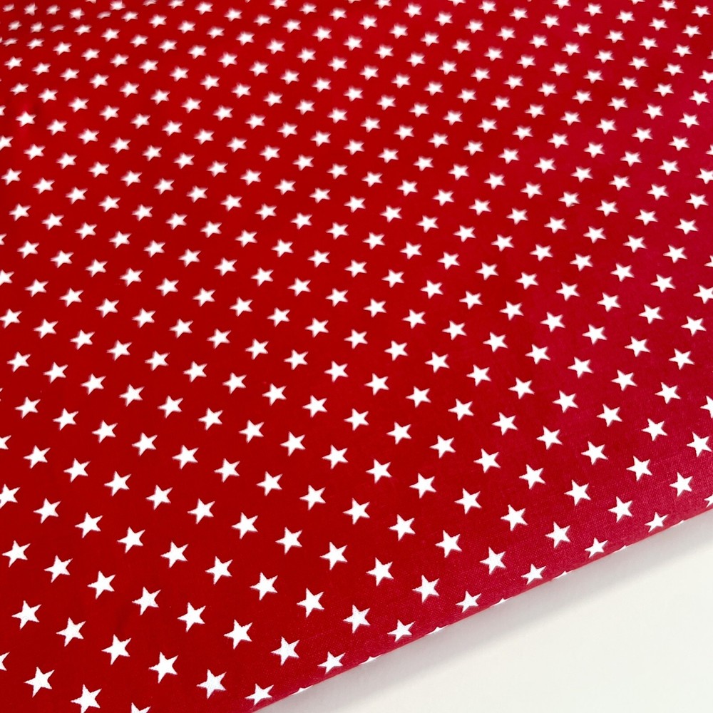 Vintage White Stars on Red Unbranded Cotton Fabric by the Half Yard 18″ x 45″