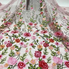 130x45cm 3D Embroidery Rose Flower Mesh Fabric for DIY Wedding Dress Veil Sewing