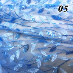 100*125cm Champagne Shining Sequin Tree Leaf Embroidered Fabric Dress Material.