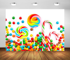 7X5Ft Fabric Sweets Backdrop Candy Lollipops Candy Canes Colorful Candies Candyl