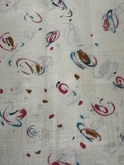 VTG Thai Silk Fabric Handwoven Creme Abstract Swirls Teal Copper Red 78 x 44