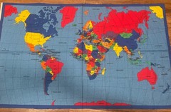 Colorful WORLD MAP Fabric Panel~Fabric Traditions 1998~58″ x 36″