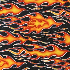 Wheels on Fire Alexander Henry Cotton Fabric Flames Orange Black 1 Yard 44″ Wide