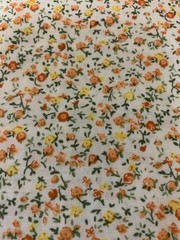 Vtg Floral Calico Print Fabric Dainty Orange And Yellow Flowers On White BTHY