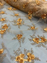 Andrea ANTIQUE GOLD 3D Floral Matte Corded Embroidery on Mesh Lace Fabric by th