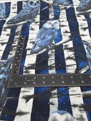 1 7/8 yds Blue and White Owl in birch trees design light Upholstery fabric