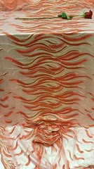 Red Gold Embroidered Lace Feathers Rinesthone Red Mesh Prom Fabric Sold by Yard