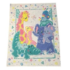 Vintage 80s 90s Nursery Quilt Fabric Piece Safari Jungle Animals 35×45.5