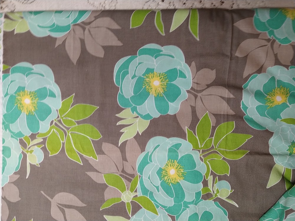 Riley Blake Cotton Fabric Cottage Garden The Quilted Fish Gray Aqua Bold Floral