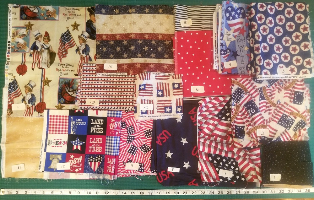 YOUR CHOICE: Patriotic Scraps Remnants Flags Stars Stripe cotton quilting Fabric