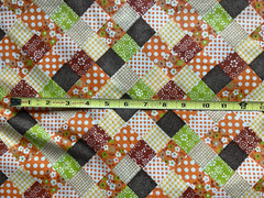 VTG 1970s Cotton Fabric Faux Patchwork Remnant Crafts Quilts Clothes 204″ x 38″