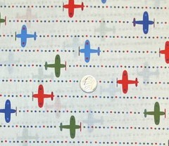 Lil Aviator, Red Blue & Green Planes on White Fabric, By Half Yard