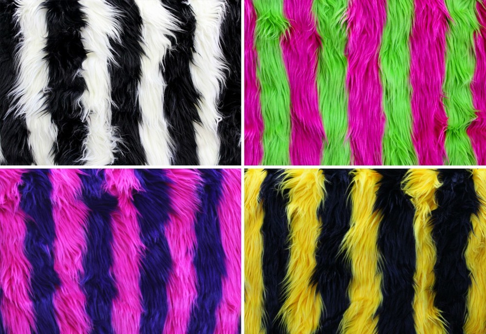 Faux Fur Long Pile 2 Tone Shaggy Stripe Fabric / 60″ Wide / Sold By The Yard