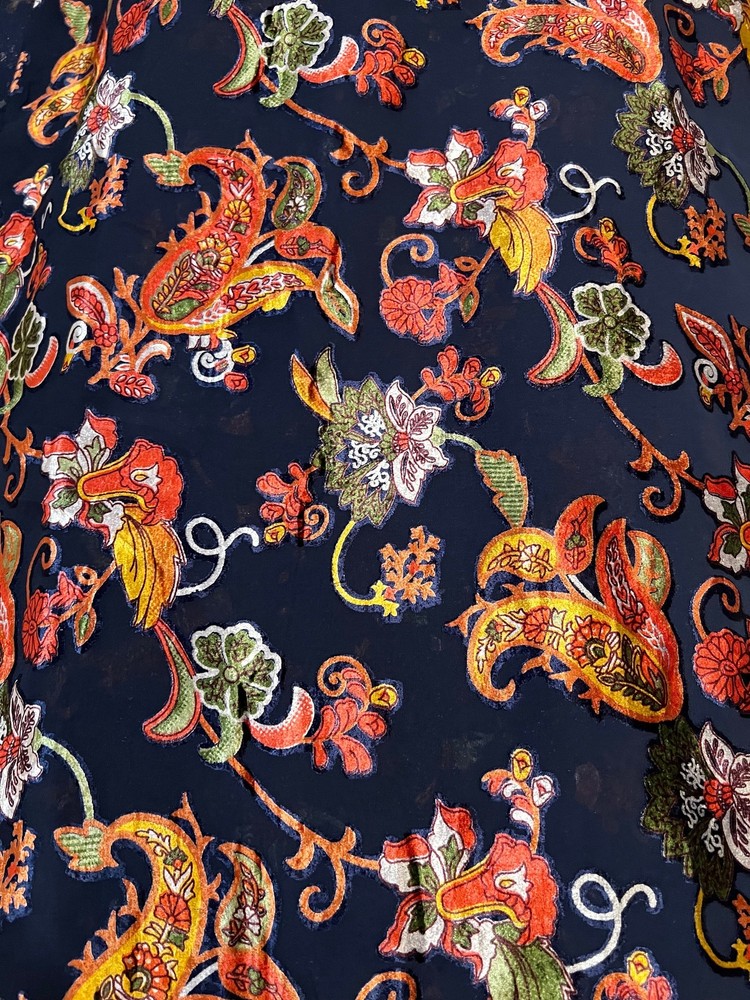 Italian designer Chiffon Velvet Burnout Blue Base coral pink Green mustard