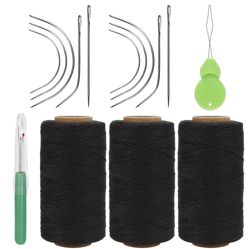 Lusecarl Needle and Thread for Hair Extensions 3 10 Needle+3 Thread, Black