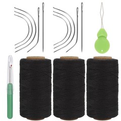 Lusecarl Needle and Thread for Hair Extensions 3 10 Needle+3 Thread, Black