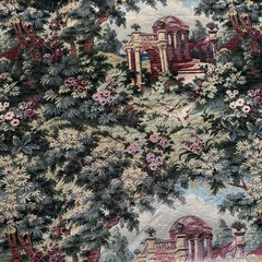 Vintage Woven Tapestry Fabric Scenic Garden Pavilion Gobelin Upholstery 7.22 Yds