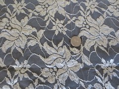4433. ECRU FLORAL LACE w/ SCALLOP-EDGED Synthetic PANEL – 40″ x 32″ long