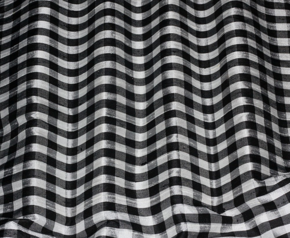 White/Black Dupioni Shantung Checks 100% Silk Fabric 44″ Wide, By Yard (SD-647)