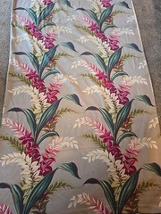 MCM Vintage Barkcloth Leaves 2 Pc 79Lx 45 Multi Red Green Ivory Grey