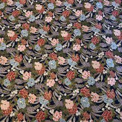 Multicolor Pink Red Blue Floral Rose Peony On Navy Blue Kona Bay 2.9 Yards