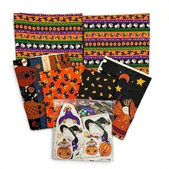 Vintage 90s Halloween Fabric Lot Cranston VIP Wamsutta Witch Panel Craft Bundle