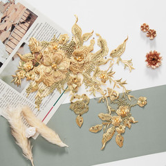Colorful Flower Fabric Beaded Lace Applique,3D Embroidered Flower Fabric Patch f