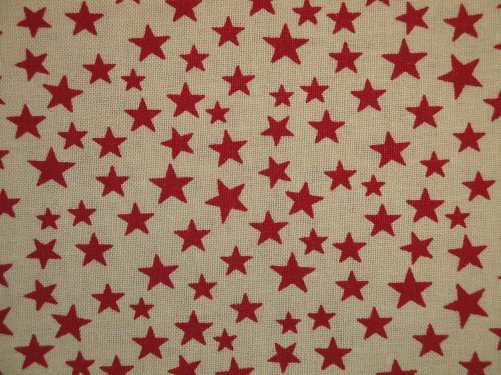 Star Fabric * Scattered Red Star And Tan Cotton Calico Fabric * Sewing Fabric