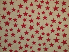 Star Fabric * Scattered Red Star And Tan Cotton Calico Fabric * Sewing Fabric