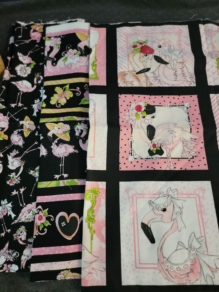 Cotton fabric 3 pieces, Panel Flams Loralie Harris for Loralie Designs: