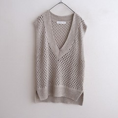 PRISTINE Cotton Yak Linen Mesh Knit V-Neck Vest Size M