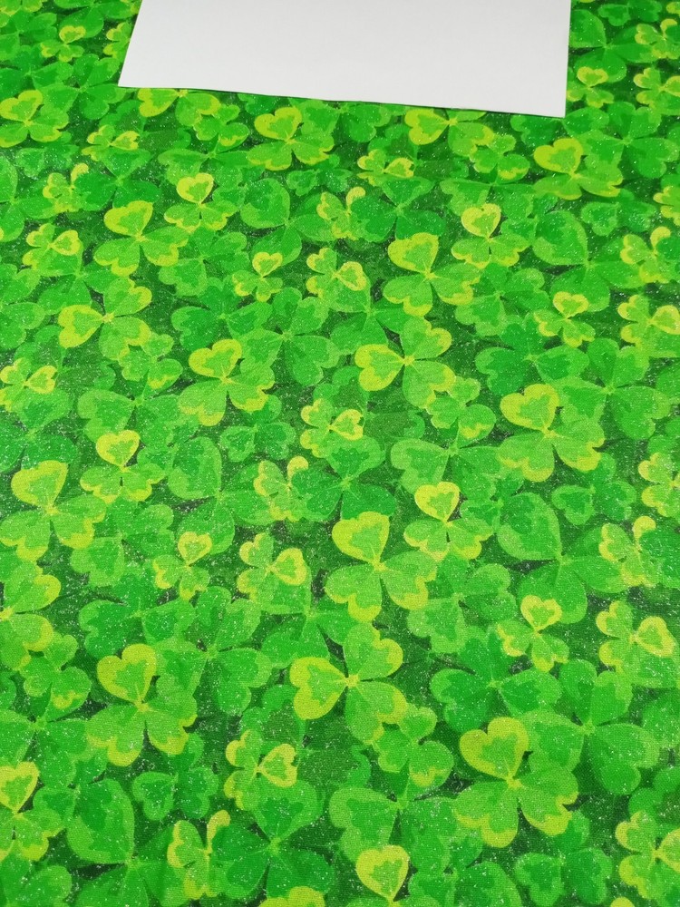 Joann Fabrics Green Clover with Silver Sparkle 1 Yard + 15″ x 45″ NEW