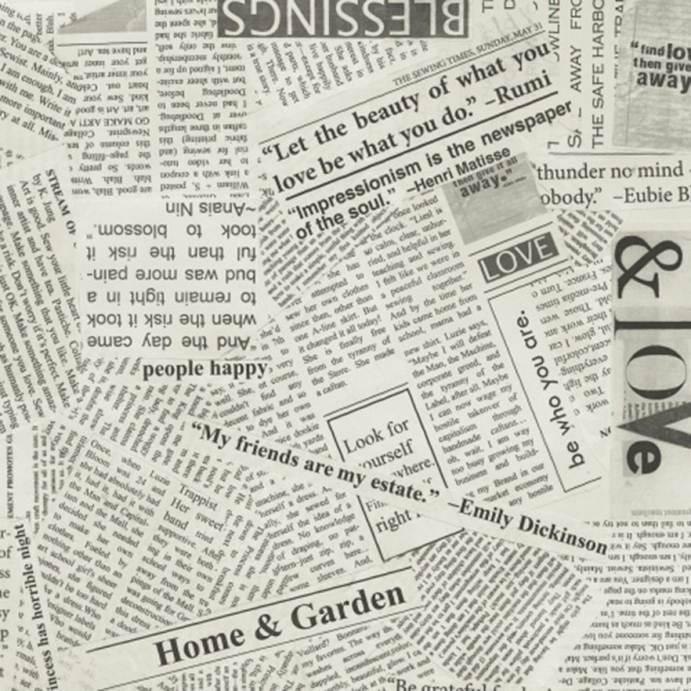 BTHY Blessing & Love Spackle News paper newspaper Cotton Fabric By The Half Yard