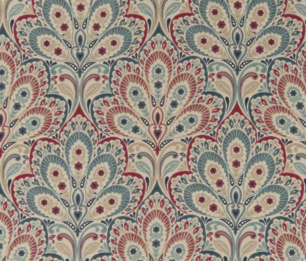 Clarke and Clarke fabric Persia col.denim/raspberry 25 Yards Available