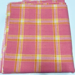 Vintage 60’s or 70’s Pink Yellow Orange Plaid 81”x35” Checkered Fabric