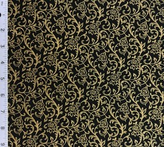 Black Gold Scroll Filigree Damask 100% Cotton Fabric Classic – Remnants