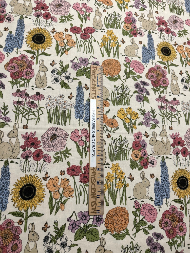 MODA My Secret Garden 100% cotton fabric by yard 36×44 20982 11 Flowers Bunnies