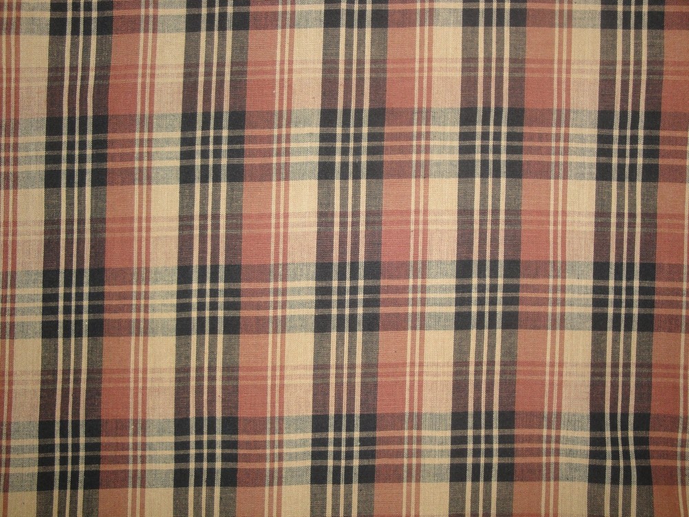 Black Brown Wheat Tri Plaid Homespun Fabric | Home Decor Rustic Farmhouse Cabin